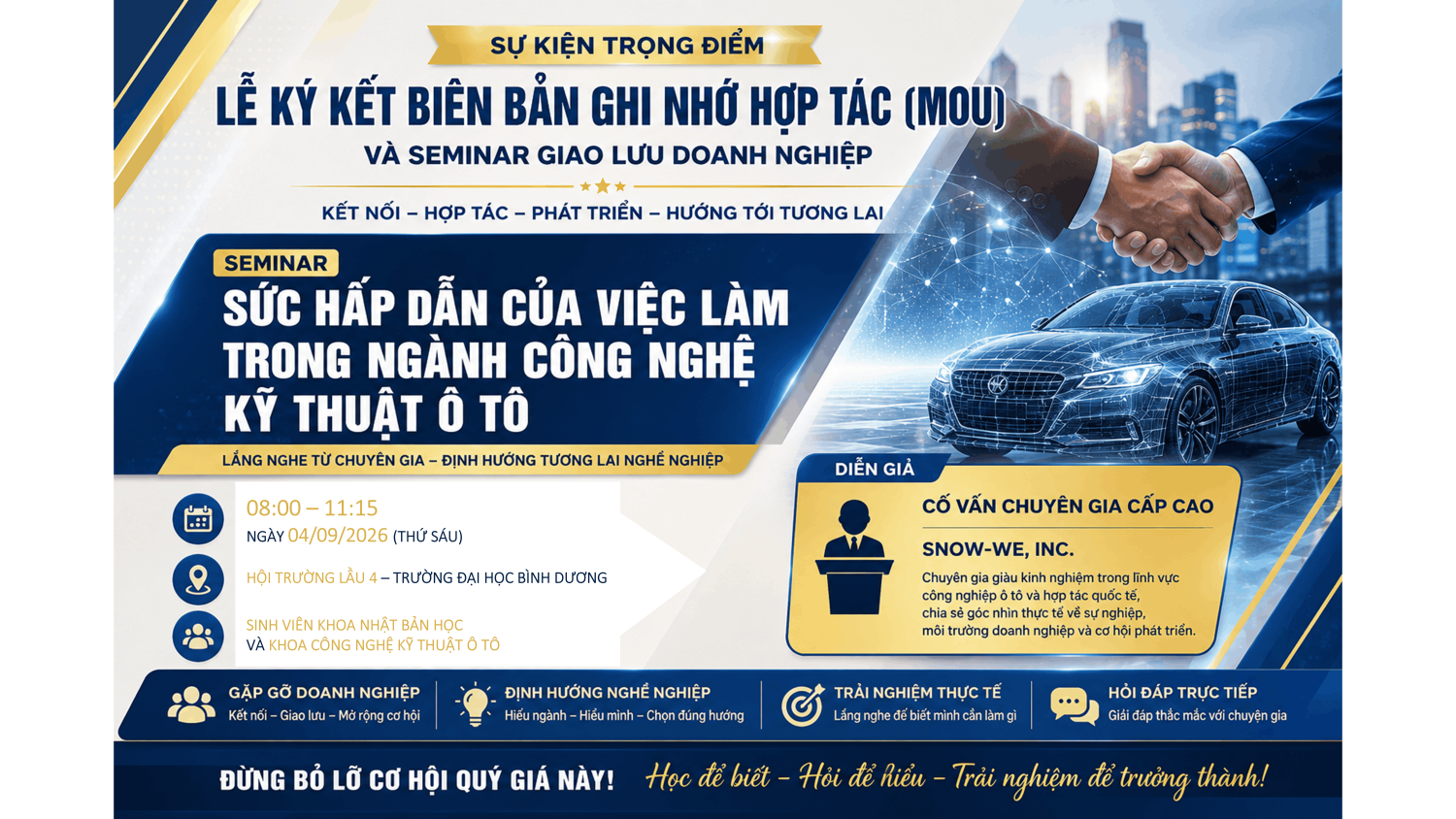 LỄ KÝ KẾT BIÊN BẢN GHI NHỚ HỢP TÁC (MOU) VÀ SEMINAR GIAO LƯU DOANH NGHIỆP VỚI SINH VIÊN